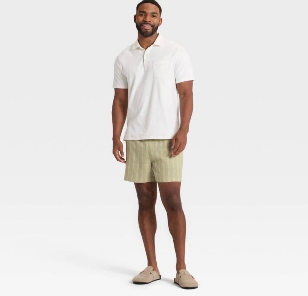 Goodfellow & Co Men’s Vacay Pull-On Linen Blend Shorts XL Beige Stripe NWT